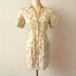 Free the Roses Cream and Gold Floral Mini Shirt Dress
